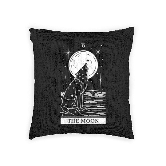 Tarot Card The Moon Wolf Howling Woven Pillows