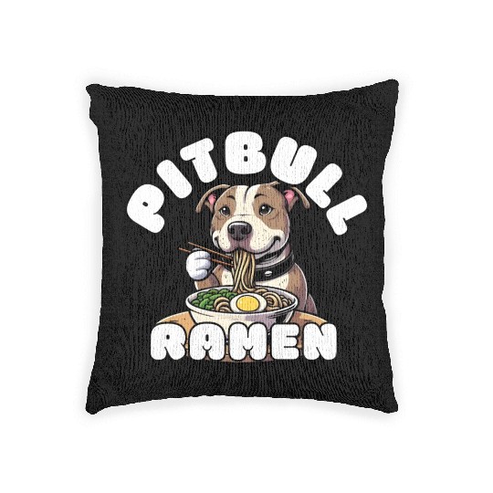 Pitbull Eating Ramen Woven Pillows