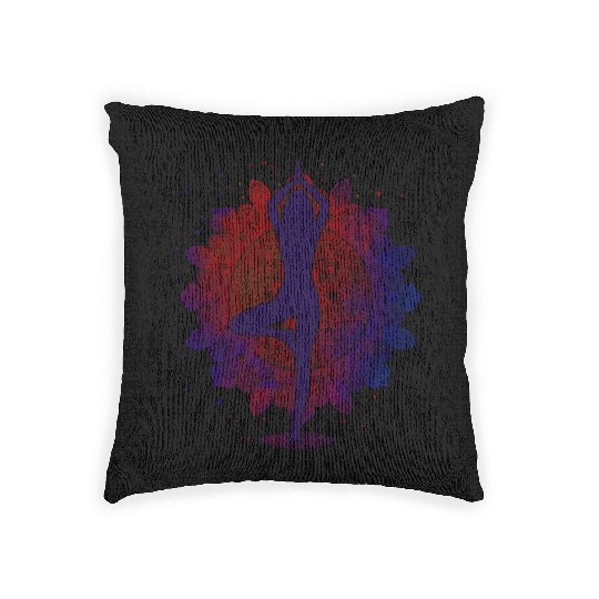 Serene Silhouette: A Yoga Pose with Mandala Elegan Woven Pillows
