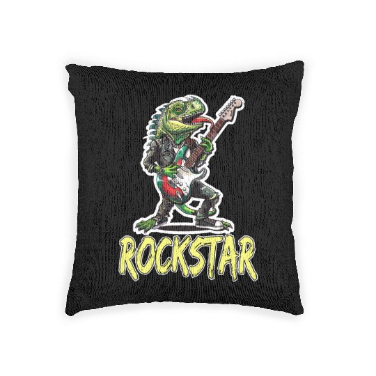 Rockstar Reptile Musician with Electric Guitar Woven Pillows
