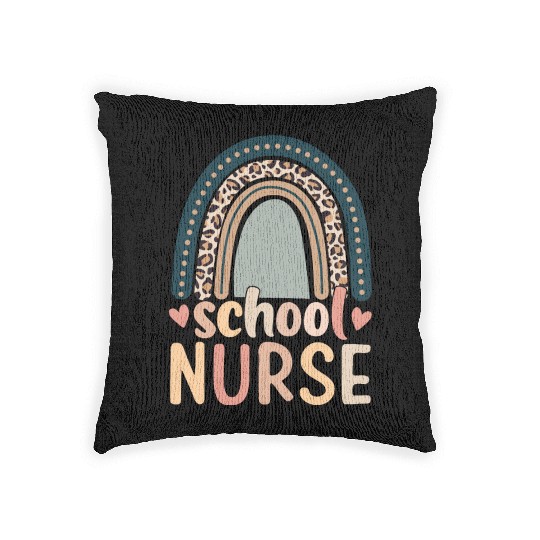 Rainbow Leopard Print School Nurse Back To School Woven Pillows