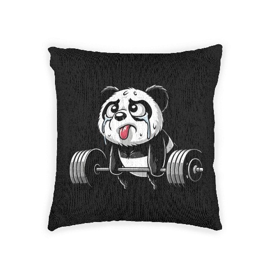 Panda at Strength Training: Humorous Weightlifter Woven Pillows