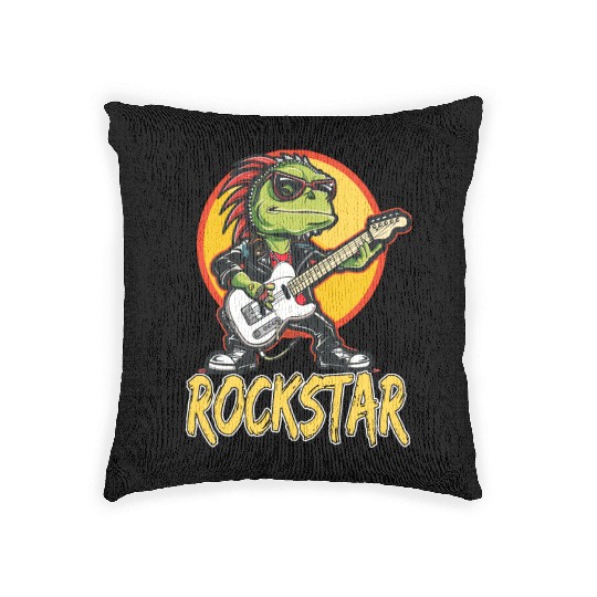 Rockstar Reptile Musician with Electric Guitar Woven Pillows
