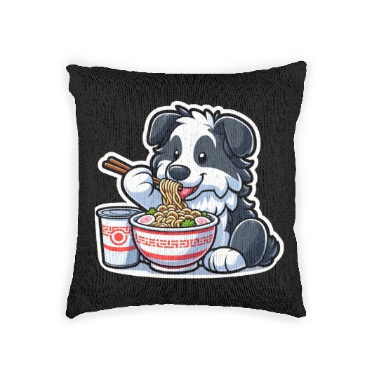 Border Collie Love Ramen Woven Pillows