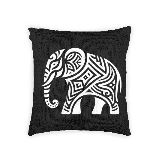 Elephant Tribal Art Tattoo With Big Ears Woven Pillows
