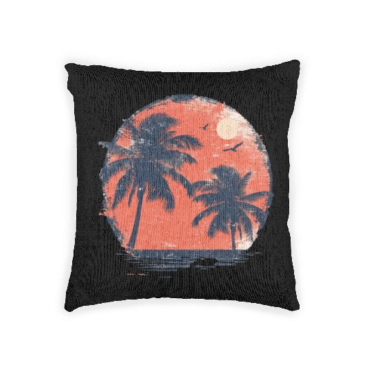 Tropical Sunset Retreat With Soaring Birds Woven Pillows
