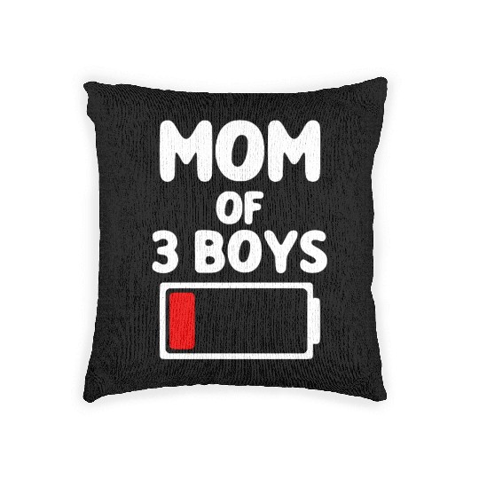 Mom Of 3 Boys Funny Tired Low Battery Icon Woven Pillows