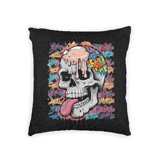 Graffiti style skull Woven Pillows