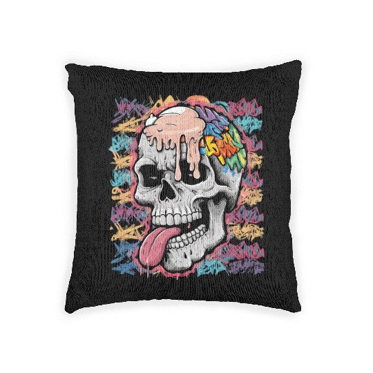 Graffiti style skull Woven Pillows