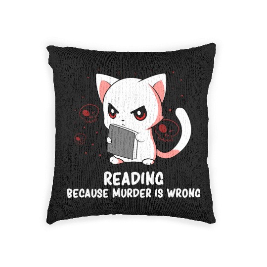 Reading - Reading Cat - Dark Humor - Reading Book Woven Pillows