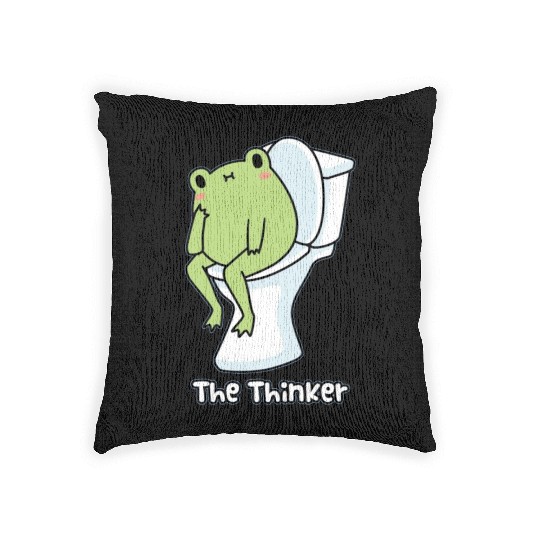 The thinker, kawaii frog Woven Pillows