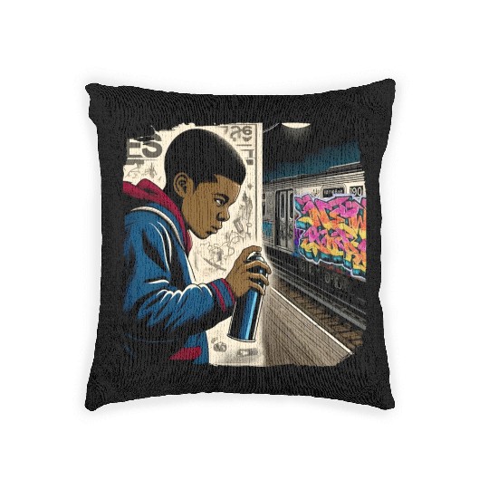AI Teen in Underground Subway Layup -Masked Border Woven Pillows