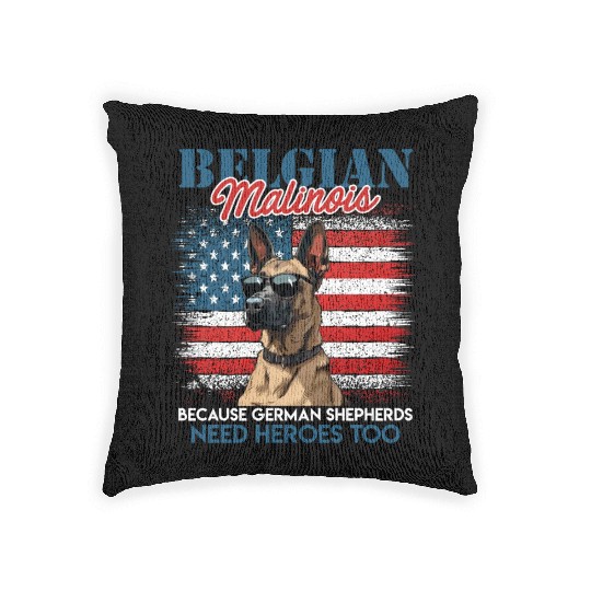 USA BELGIAN MALINOIS STEARING UP American Woven Pillows