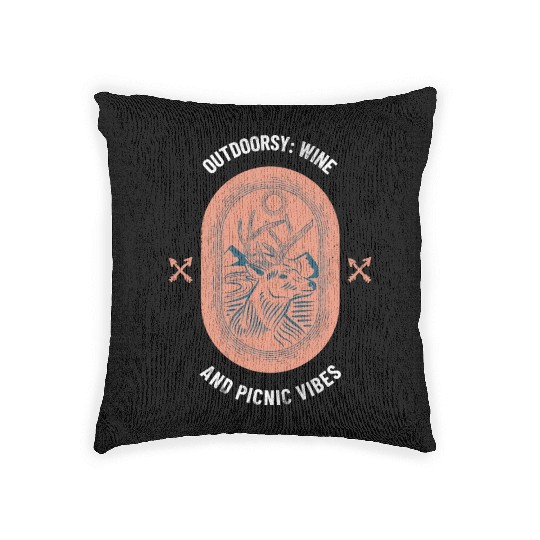 Outdoorsy Wine And Picnic Vibes Camping Women Woven Pillows