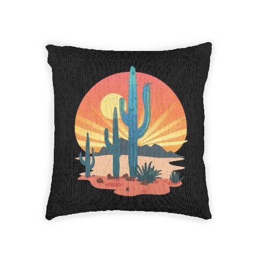 Sunset Cactus Silhouette Adventure Await Woven Pillows