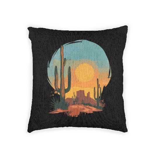 Sunset Cactus Landscape Serenity Scene Woven Pillows