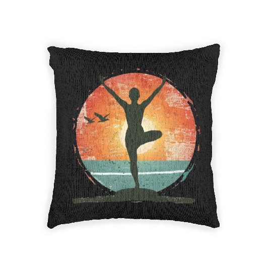 Sunset Yoga Silhouette Peaceful Scene Woven Pillows