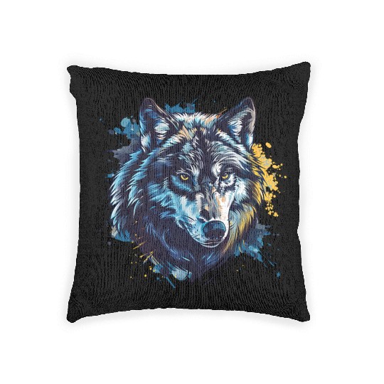 Alpha Wolf Paint Splash Woven Pillows