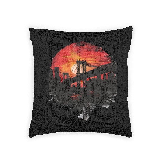 Sunset Bridge Silhouette Reflection Woven Pillows