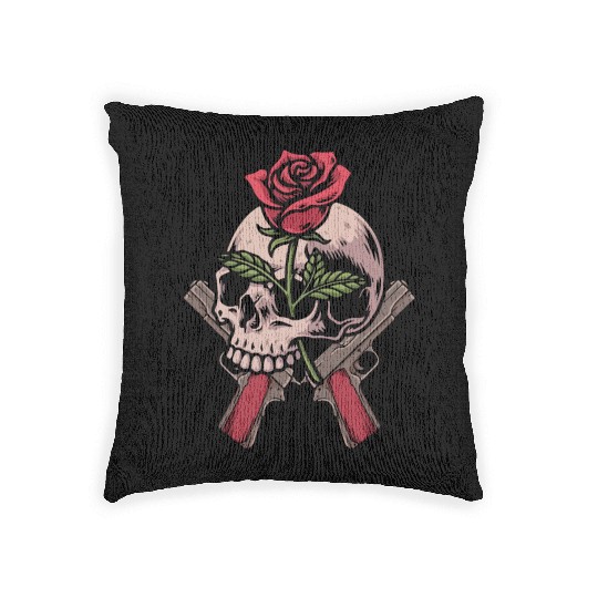 Skeleton Roses Guitar Skull Roses Guns Woven Pillows