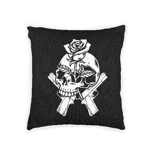 Skeleton Roses Guitar Skull Roses Guns Woven Pillows