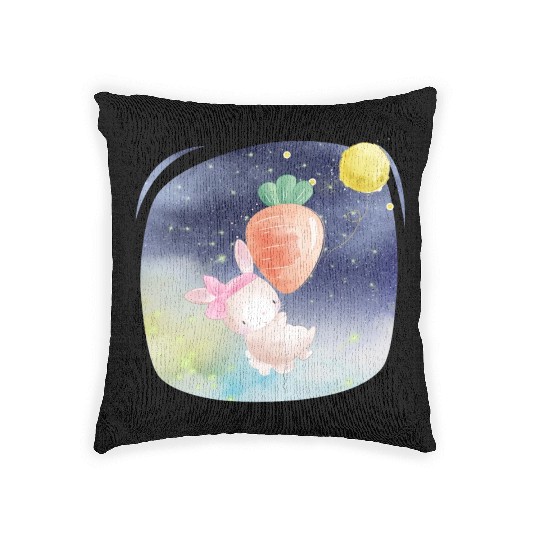 Funny Happy Rabbit Flying to Sky Using Balloon Woven Pillows