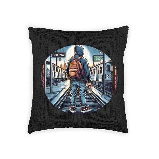 AI Teen in Outdoor Subway Yard - Circle Border Woven Pillows