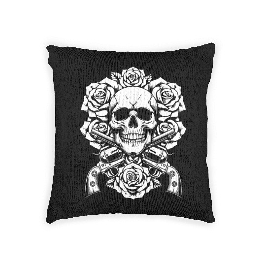 Skeleton Roses Guitar Roses Skull Guns Woven Pillows