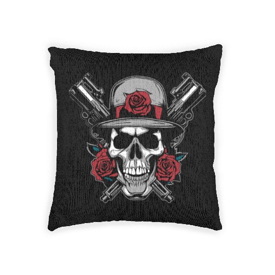 Skeleton Roses Guitar Skull Roses Guns Woven Pillows