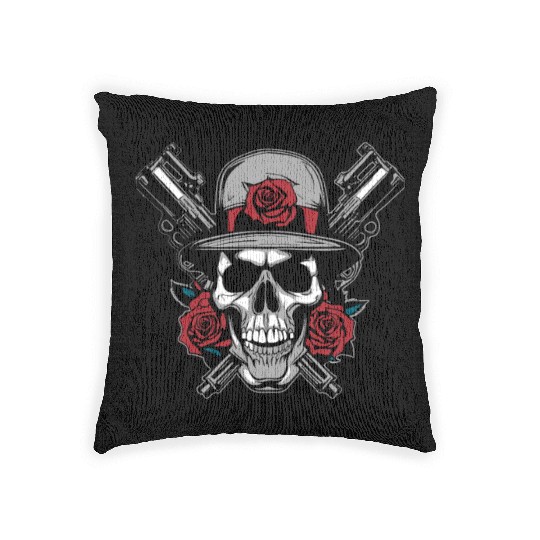 Skeleton Roses Guitar Skull Roses Guns Woven Pillows