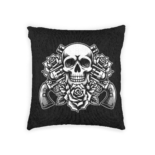 Skeleton Roses Guitar Guns Skull Roses Woven Pillows