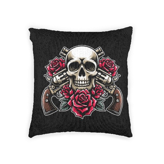 Skeleton Roses Guitar Guns Skull Roses Woven Pillows
