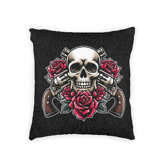 Skeleton Roses Guitar Guns Skull Roses Woven Pillows
