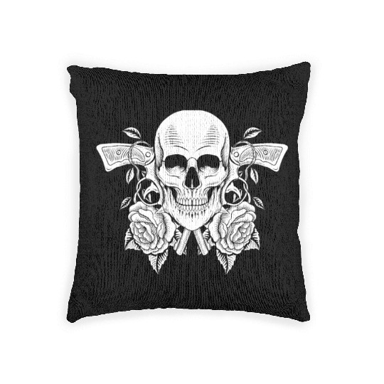 Skeleton Roses Guitar Guns Skull Roses Woven Pillows