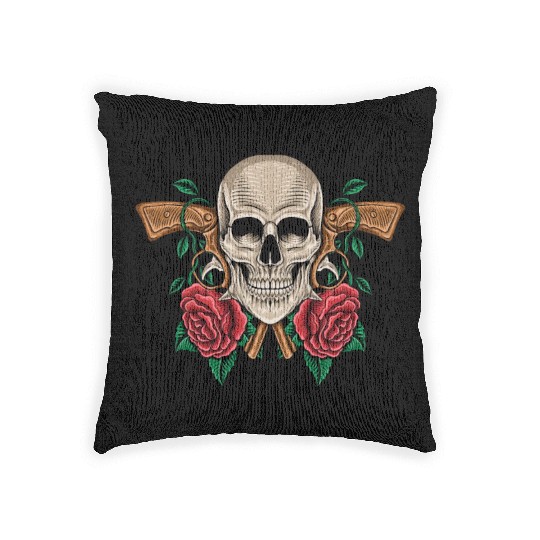 Skeleton Roses Guitar Guns Skull Roses Woven Pillows