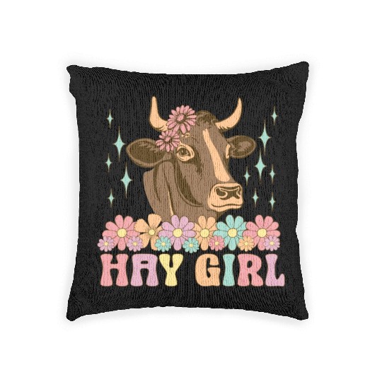 Hay Girl Groovy Cow Cattle Heifer Cowgirl Woven Pillows