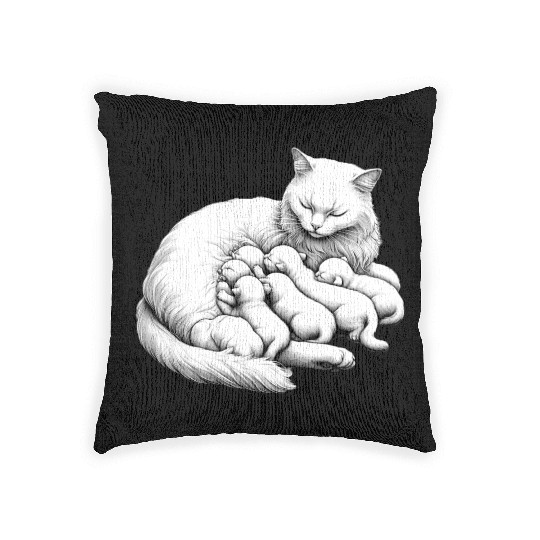 Breastfeeding Mother Cat Woven Pillows