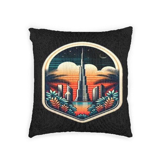 Dubai City United Arab Emirates Vintage Travel Woven Pillows