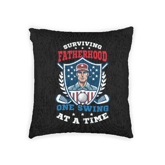 4th Of July Golf Surviving Fatherhood Swing Woven Pillows
