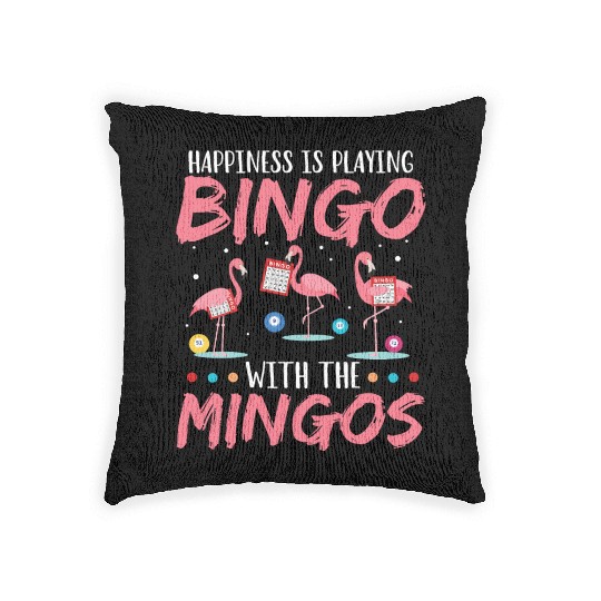 Funny Bingo Player Happiness Flamingo Woven Pillows
