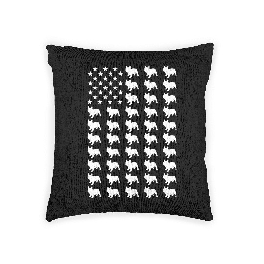 US Flag Silhouette French Bulldog 4th Of July Woven Pillows