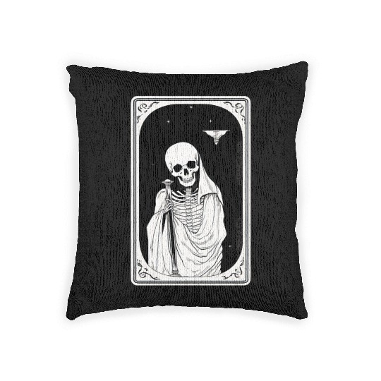Skeleton Tarot Card Reader Astrology Occult Woven Pillows