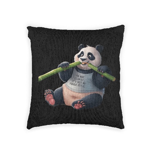 Panda Paradise: Serene Panda Enjoying a Bamboo Fea Woven Pillows