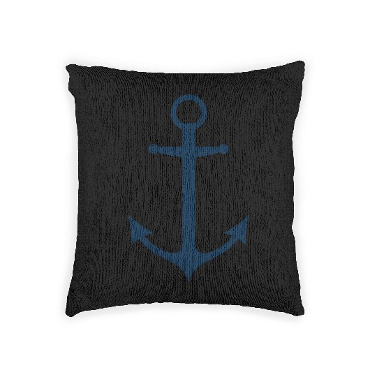 Navy Blue Sailing Boat Anchor Woven Pillows