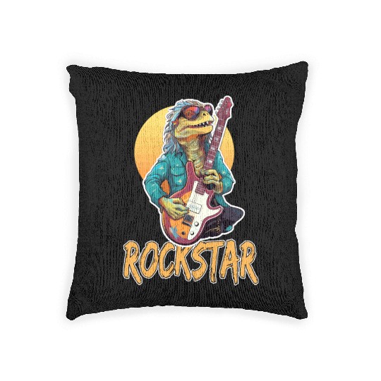 Rockstar Reptile Musician with Electric Guitar Woven Pillows