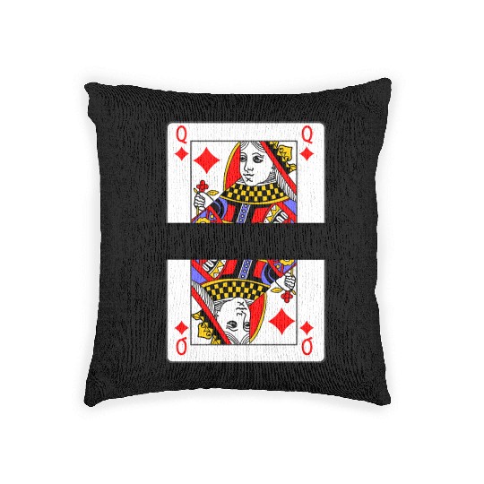 Playing card queen of diamonds with banner space Woven Pillows