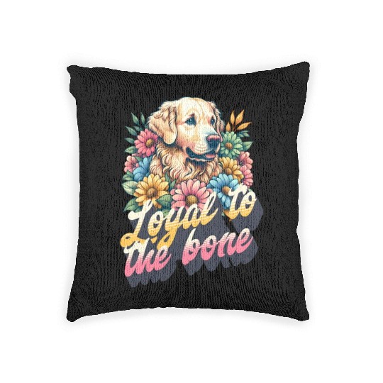 Loyal to the bone -floral golden retriever design Woven Pillows