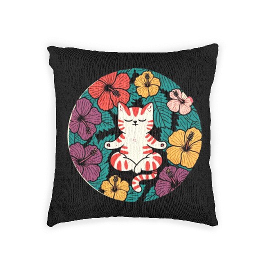 Zen Hibiscus Cat Woven Pillows