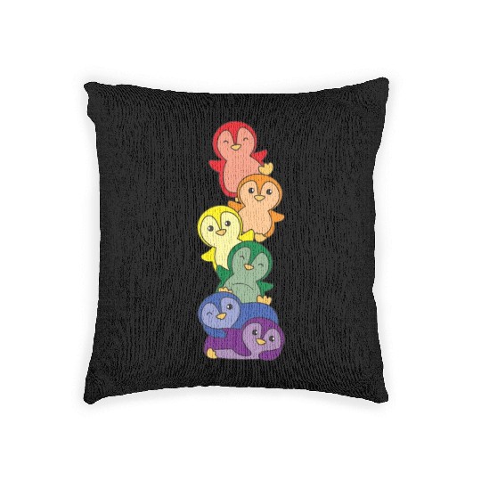 Rainbow Flag Gay Pride Lgbtq Penguin Cute Penguin Woven Pillows