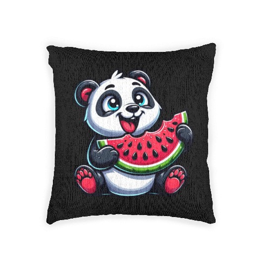 Panda with Watermelon Fruity Funny Woven Pillows